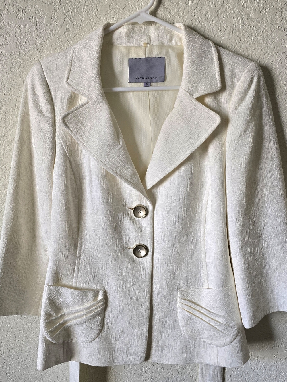 Classiques Entier Ivory Textured Belted Blazer Jacket